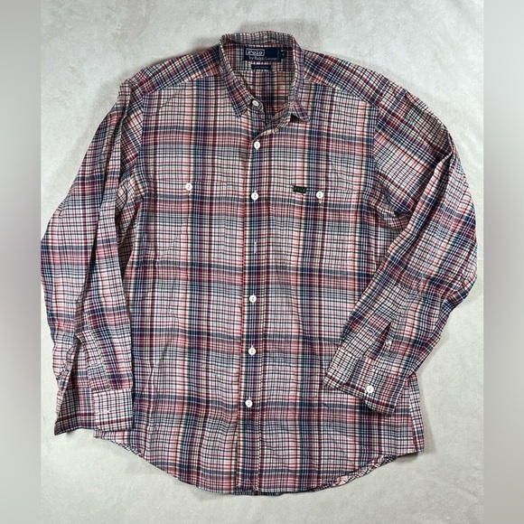 Vintage Polo Ralph Lauren Medium Lightweight Western Men's Red Plaid Shirt - Picture 2 of 8